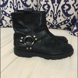 Tory Burch Black Ankle Boots with Gold Accents